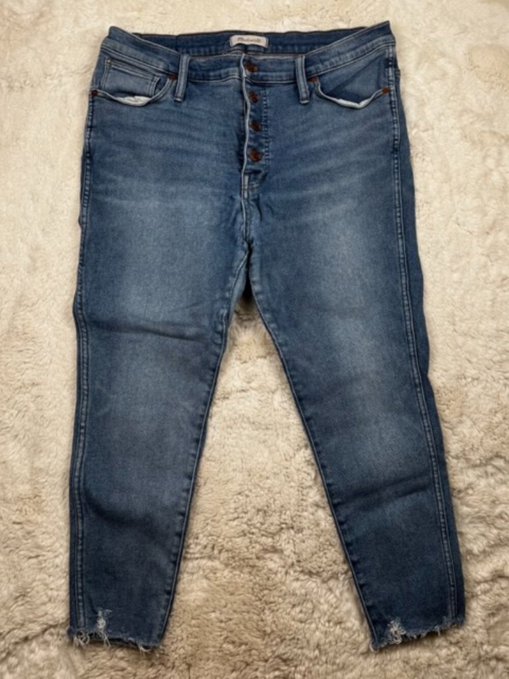 Madewell 10" High Rise Skinny Blue Jeans Size 34P Petite Stretch Button Fly